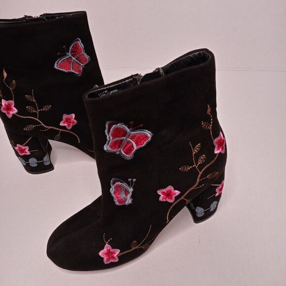 Nanette Lepore Black Suede Embroidered Lilly Ankle - Picture 2 of 12